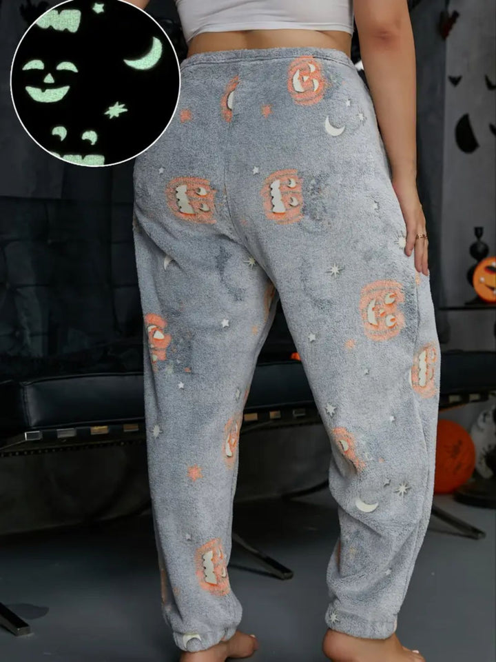 Halloween Glowing Pumpkin Ghost Pajama Pants - vintage fashion, retro style