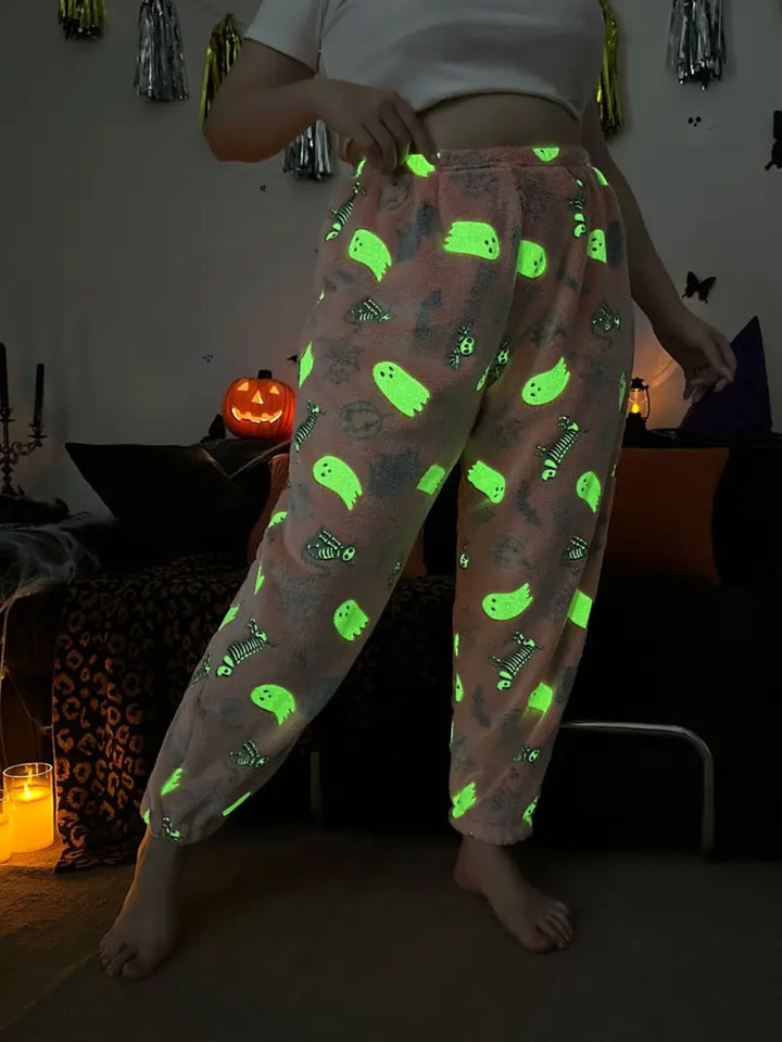 Halloween Glowing Pumpkin Ghost Pajama Pants - vintage fashion, retro style
