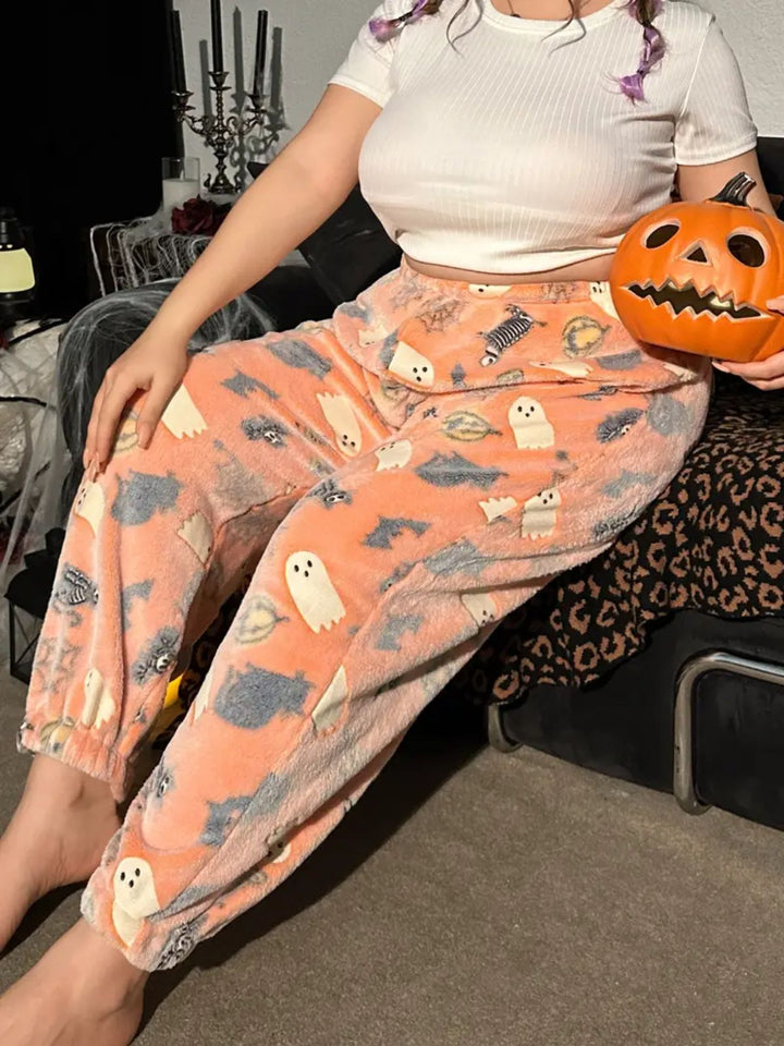 Halloween Glowing Pumpkin Ghost Pajama Pants - vintage fashion, retro style