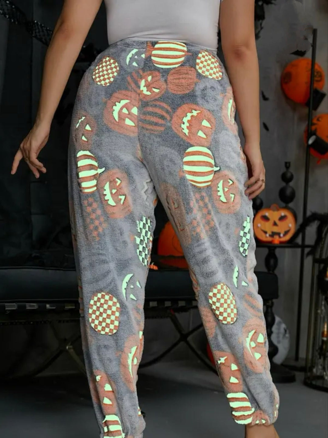 1970s Halloween Glowing Pumpkin Ghost Pajama Pants - vintage fashion, retro style