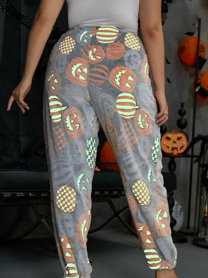 Halloween Glowing Pumpkin Ghost Pajama Pants - vintage fashion, retro style