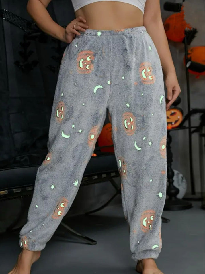 Halloween Glowing Pumpkin Ghost Pajama Pants - vintage fashion, retro style