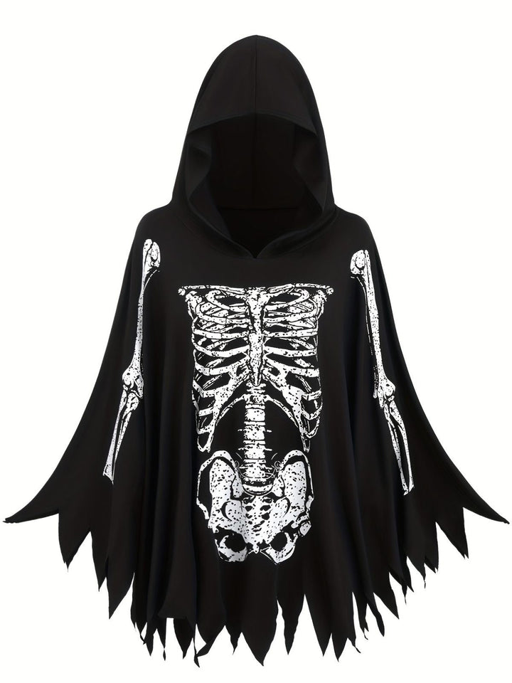 1970s Halloween Skeleton Bone Print Hooded Cape - vintage fashion, retro style