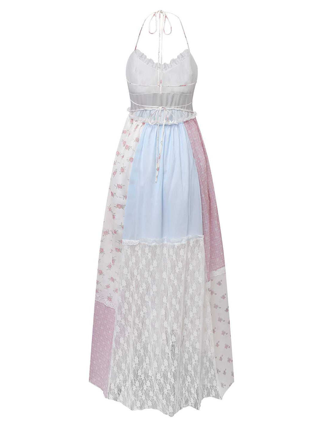 1970s Halter Boho Floral Lace Maxi Dress - vintage dress, retro fashion