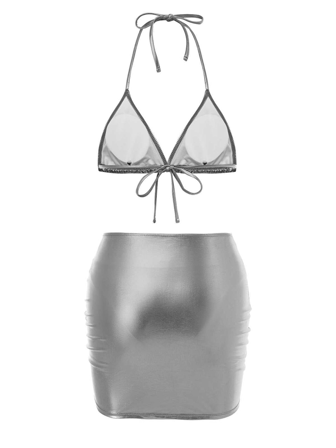 This 1970s Halter Metallic Bikini &amp; Ruched Cover-Up carries 1970s vacation dreams in every stitch