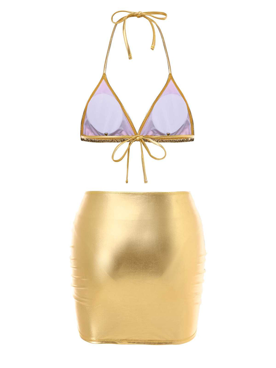 This 1970s Halter Metallic Bikini &amp; Ruched Cover-Up carries 1970s vacation dreams in every stitch