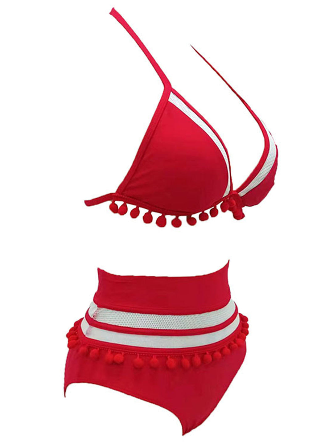 1970s Halter Patchwork Pom Pom Swimsuit, vintage swimsuit, pin-up swimwear - perfect for women who love vintage and retro fashion