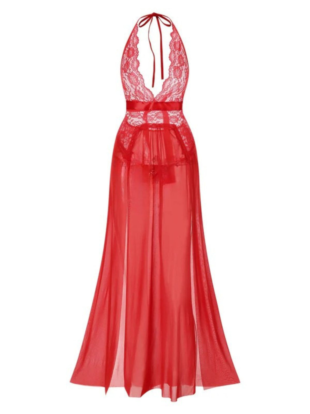 Halter Sheer Lace Slit Long Nightgown — a silhouette that turns sidewalks into runways