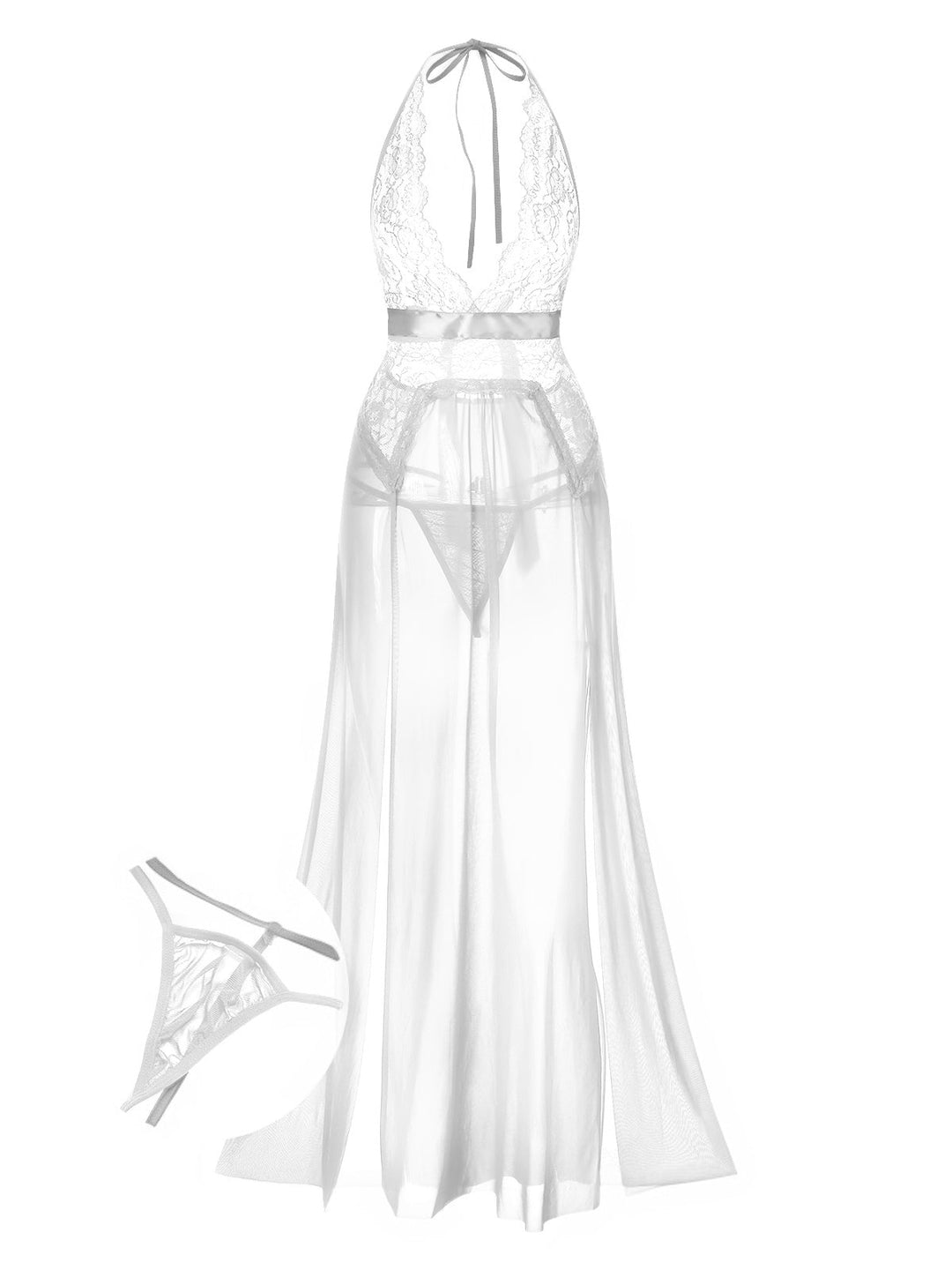 Halter Sheer Lace Slit Long Nightgown — a silhouette that turns sidewalks into runways