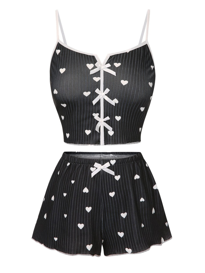 Heart Bow Spaghetti Strap Pajamas, vintage pajamas, retro nightwear - perfect for women who love vintage and retro fashion