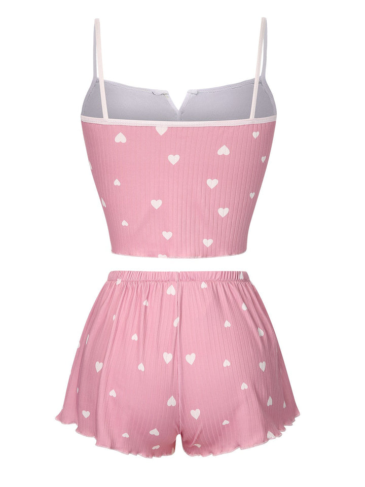 Heart Bow Spaghetti Strap Pajamas, vintage pajamas, retro nightwear - perfect for women who love vintage and retro fashion