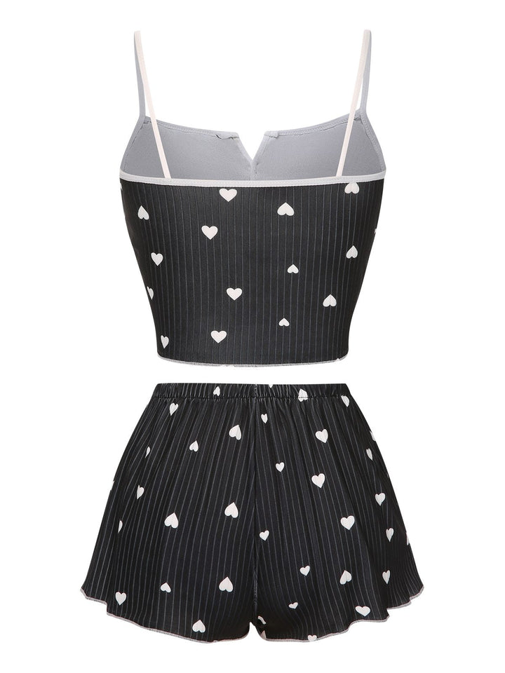 Heart Bow Spaghetti Strap Pajamas, vintage pajamas, retro nightwear - perfect for women who love vintage and retro fashion