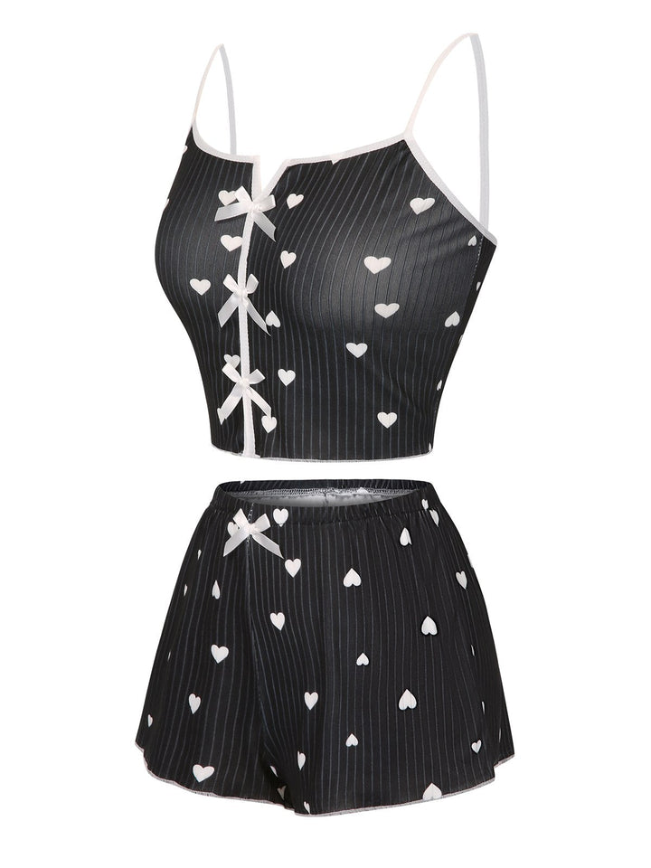 Heart Bow Spaghetti Strap Pajamas, vintage pajamas, retro nightwear - perfect for women who love vintage and retro fashion