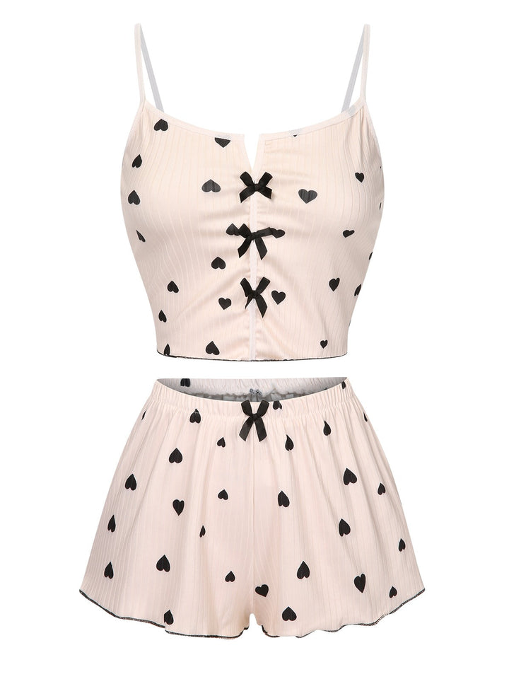 Heart Bow Spaghetti Strap Pajamas, vintage pajamas, retro nightwear - perfect for women who love vintage and retro fashion