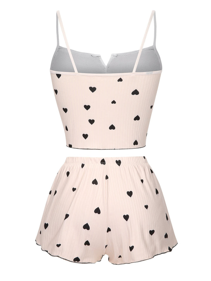 Heart Bow Spaghetti Strap Pajamas, vintage pajamas, retro nightwear - perfect for women who love vintage and retro fashion