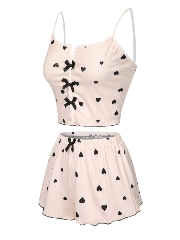 Heart Bow Spaghetti Strap Pajamas, vintage pajamas, retro nightwear - perfect for women who love vintage and retro fashion