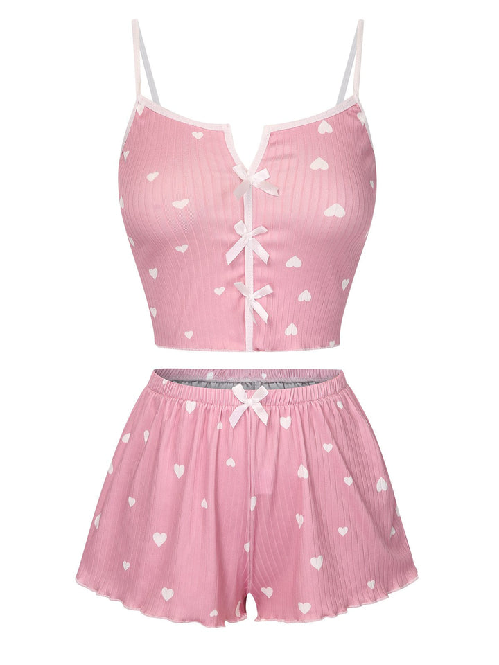 Heart Bow Spaghetti Strap Pajamas, vintage pajamas, retro nightwear - perfect for women who love vintage and retro fashion