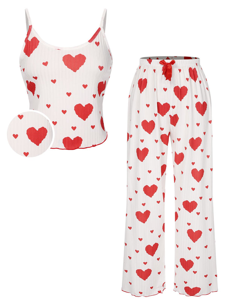 Hearts Knit Spaghetti Strap Pajamas, vintage pajamas, retro nightwear - perfect for women who love vintage and retro fashion