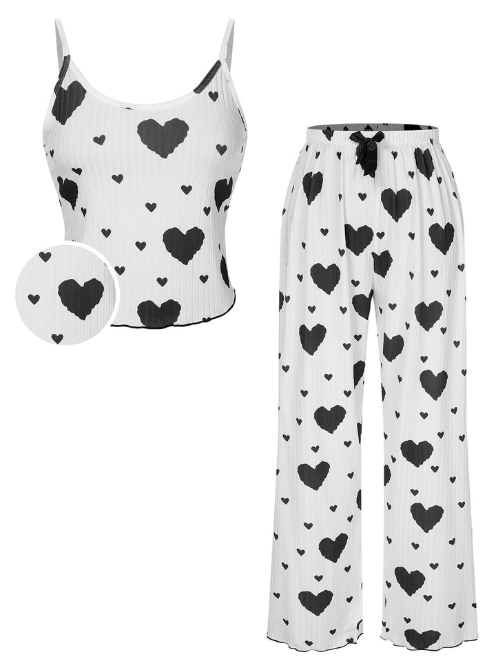 Hearts Knit Spaghetti Strap Pajamas, vintage pajamas, retro nightwear - perfect for women who love vintage and retro fashion