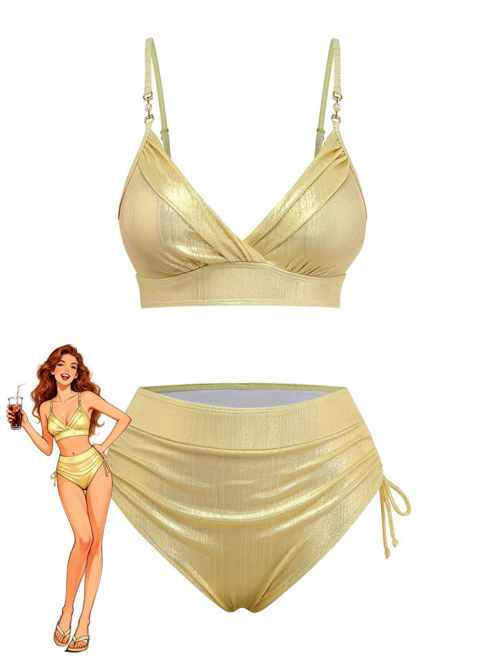 1970s High-Waist Metallic Shimmer Bikini Set - vintage fashion, retro style