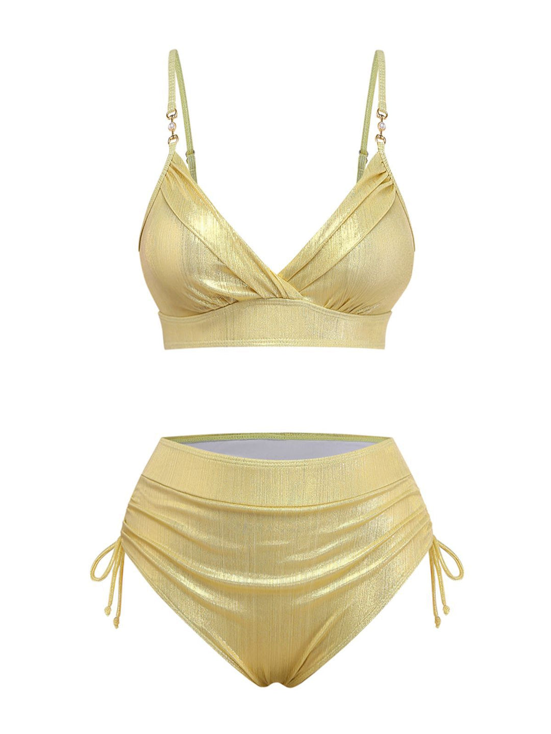 1970s High-Waist Metallic Shimmer Bikini Set - vintage fashion, retro style