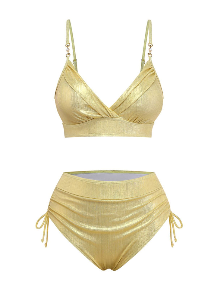 1970s High-Waist Metallic Shimmer Bikini Set - vintage fashion, retro style