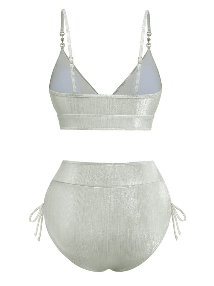 1970s High-Waist Metallic Shimmer Bikini Set - vintage fashion, retro style