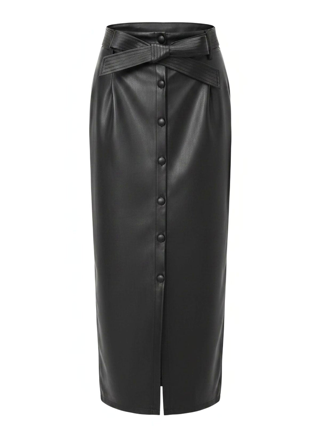 Belted PU Leather Vintage Maxi Skirt 3