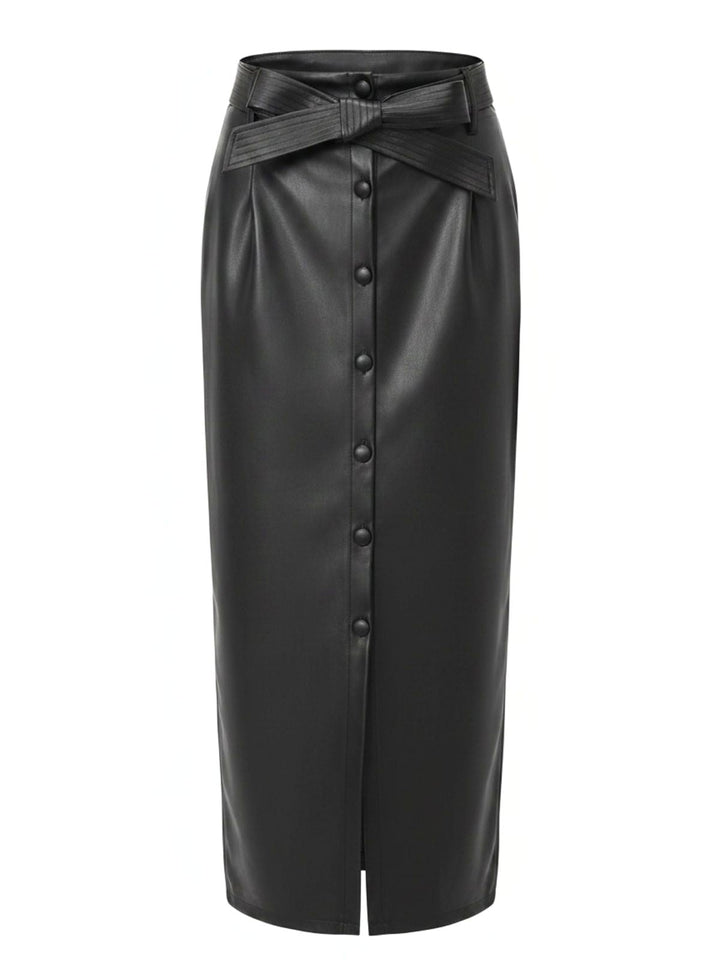 Belted PU Leather Vintage Maxi Skirt 3