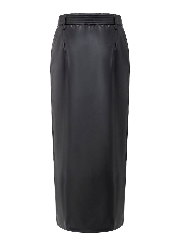 Belted PU Leather Vintage Maxi Skirt 2
