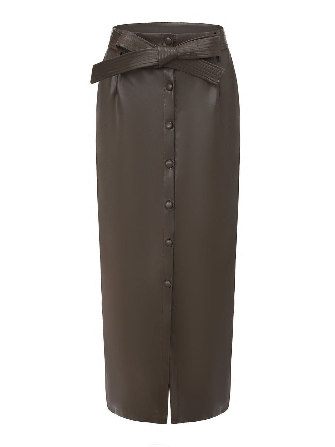 Belted PU Leather Vintage Maxi Skirt 4