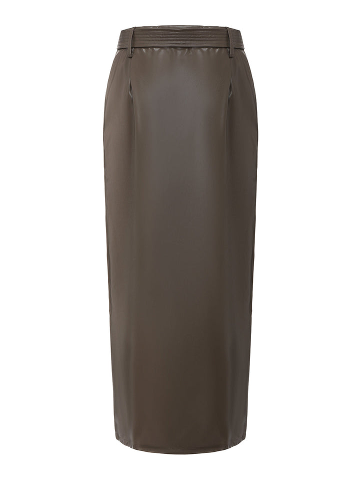 Belted PU Leather Vintage Maxi Skirt 5