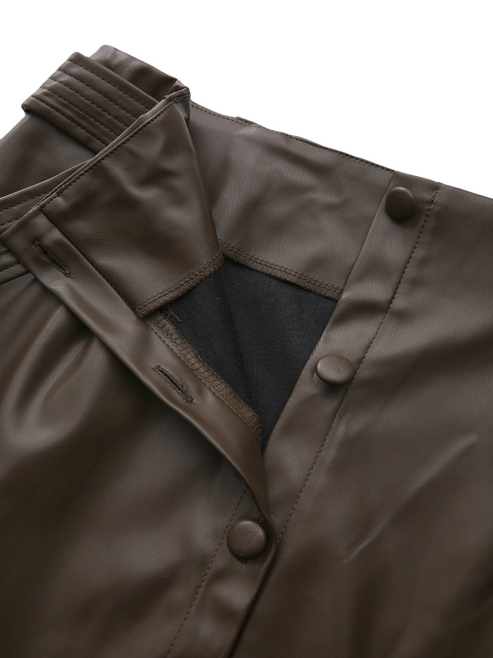 Belted PU Leather Vintage Maxi Skirt 7