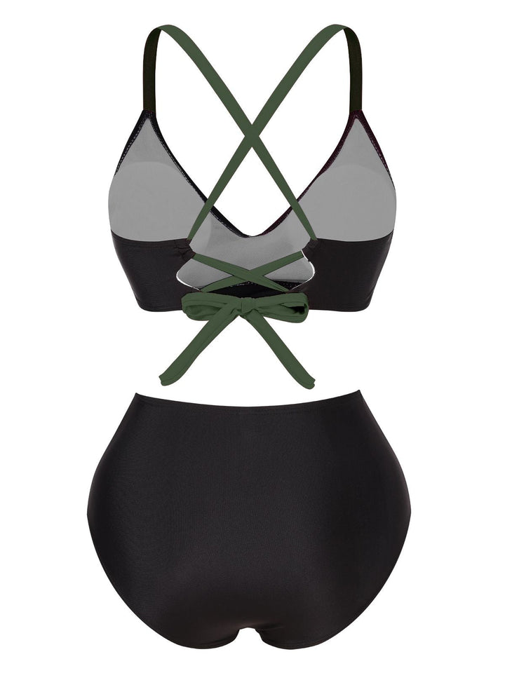 1970s Irregular Contrast Color Swimsuit — 1970s poolside glamour meets sun-drenched confidence