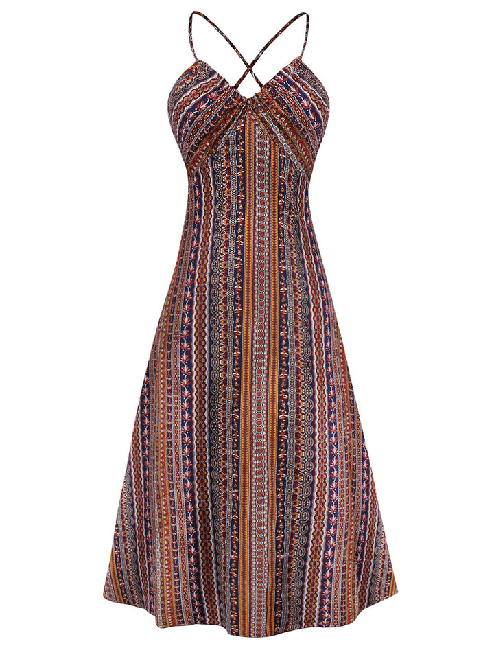 1970s Irregular Print Backless Boho Dress - vintage dress, retro fashion