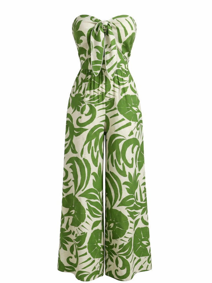 1970s Irregular Print Strapless Boho Jumpsuit - vintage romper, retro jumpsuit for vintage lovers