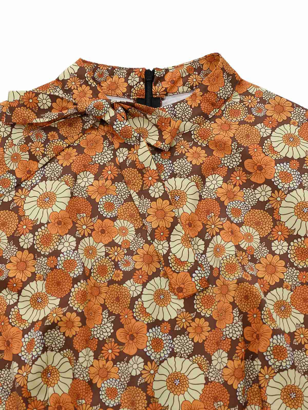 Orange 1970s Daisy Corduroy Patchwork Tie Neck Jumpsuit - vintage jumpsuit, retro fashion