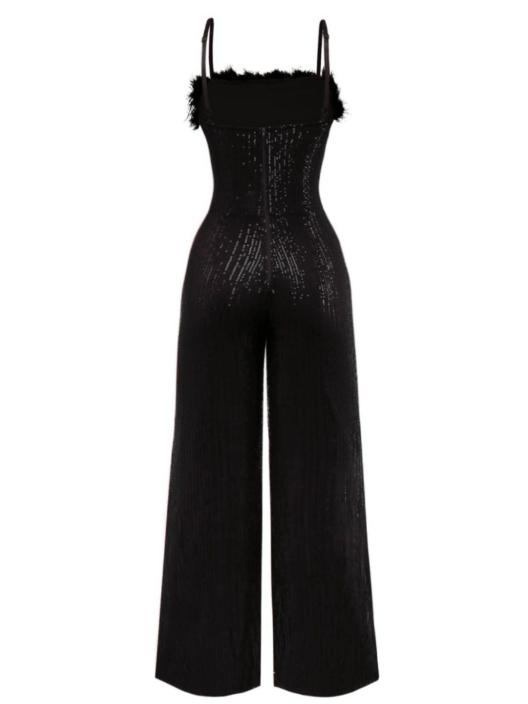 1970s Sequined Fur Trim Patchwork Spaghetti Strap Jumpsuit - vintage jumpsuit, retro fashion