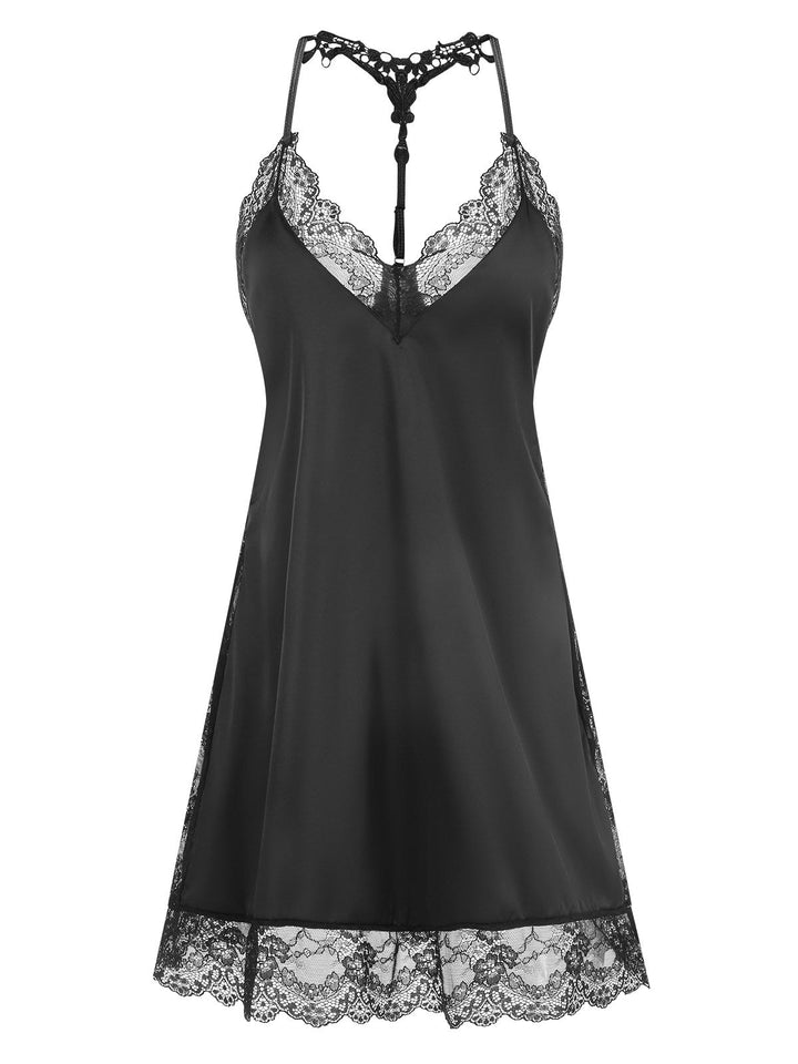She slips into this 1970s Lace Patchwork Spaghetti Straps Nightgown and suddenly it&