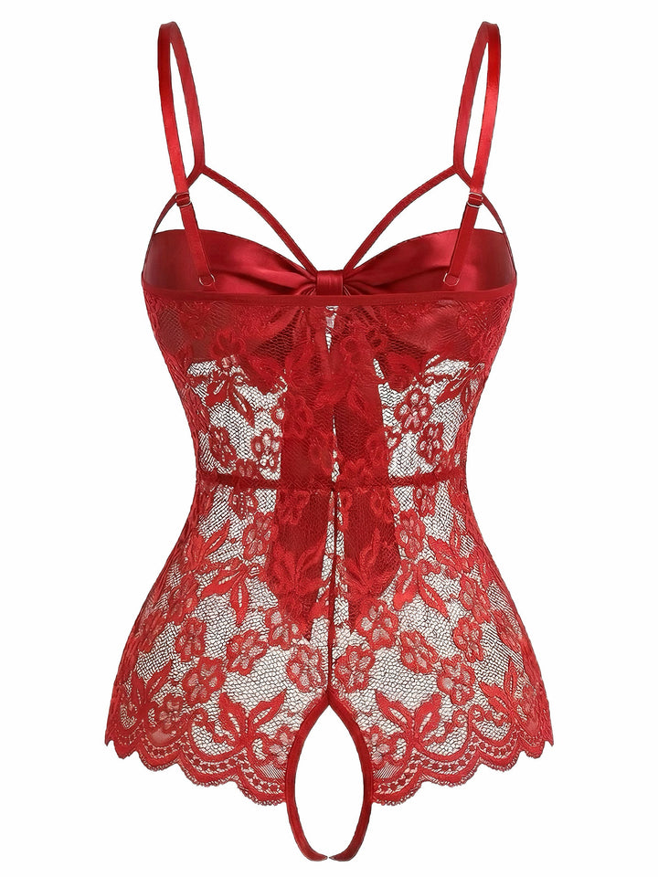 Lace Satin Bow Adjustable Straps Lingerie - vintage fashion, retro style