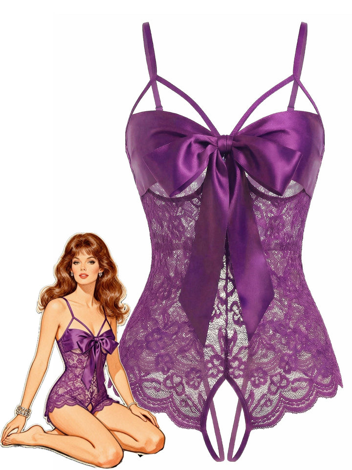 Lace Satin Bow Adjustable Straps Lingerie - vintage fashion, retro style