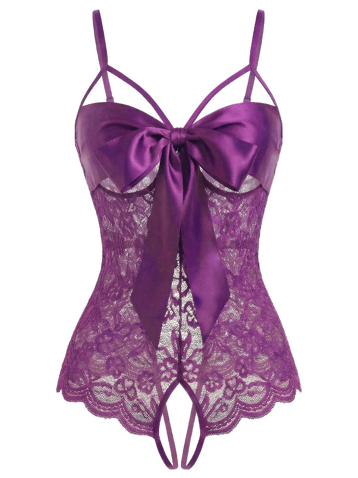 Lace Satin Bow Adjustable Straps Lingerie - vintage fashion, retro style