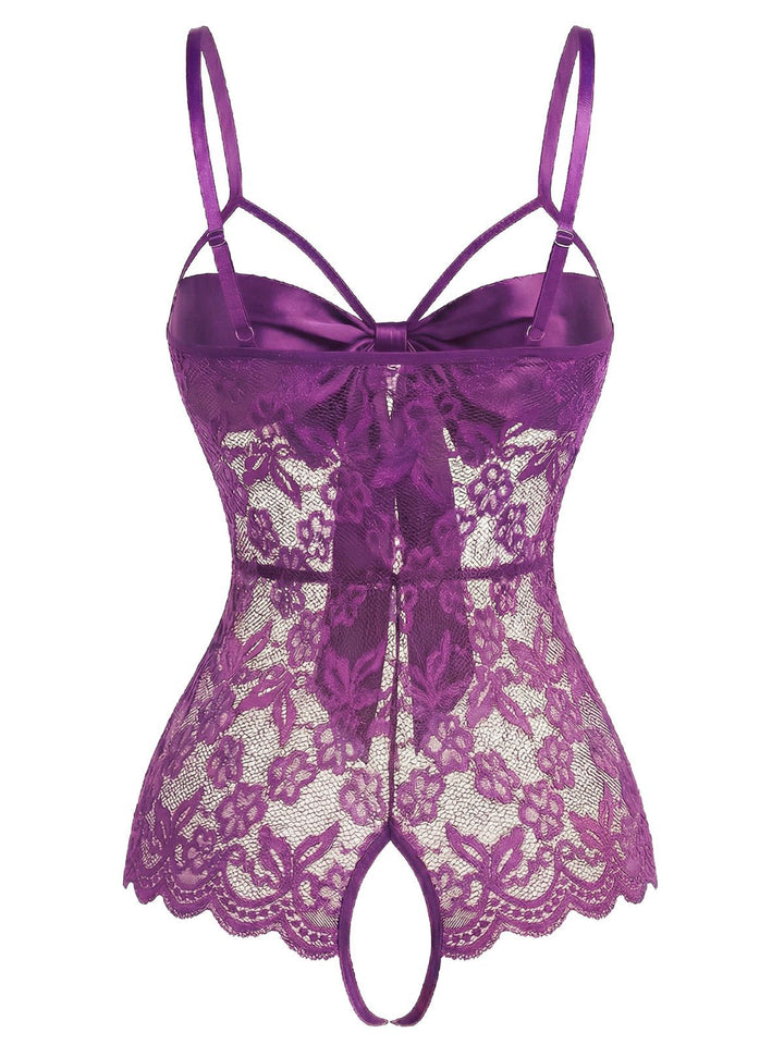 Lace Satin Bow Adjustable Straps Lingerie - vintage fashion, retro style