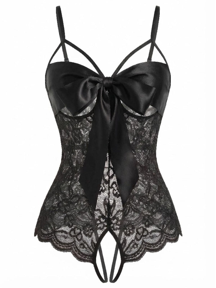 [Pre-Sale] Black Lace Satin Bow Adjustable Straps Lingerie, vintage fashion, retro style - perfect for women who love vintage and retro fashion