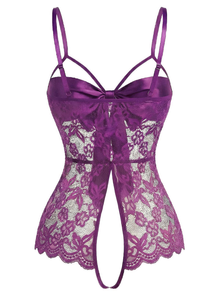 Lace Satin Bow Adjustable Straps Lingerie - vintage fashion, retro style