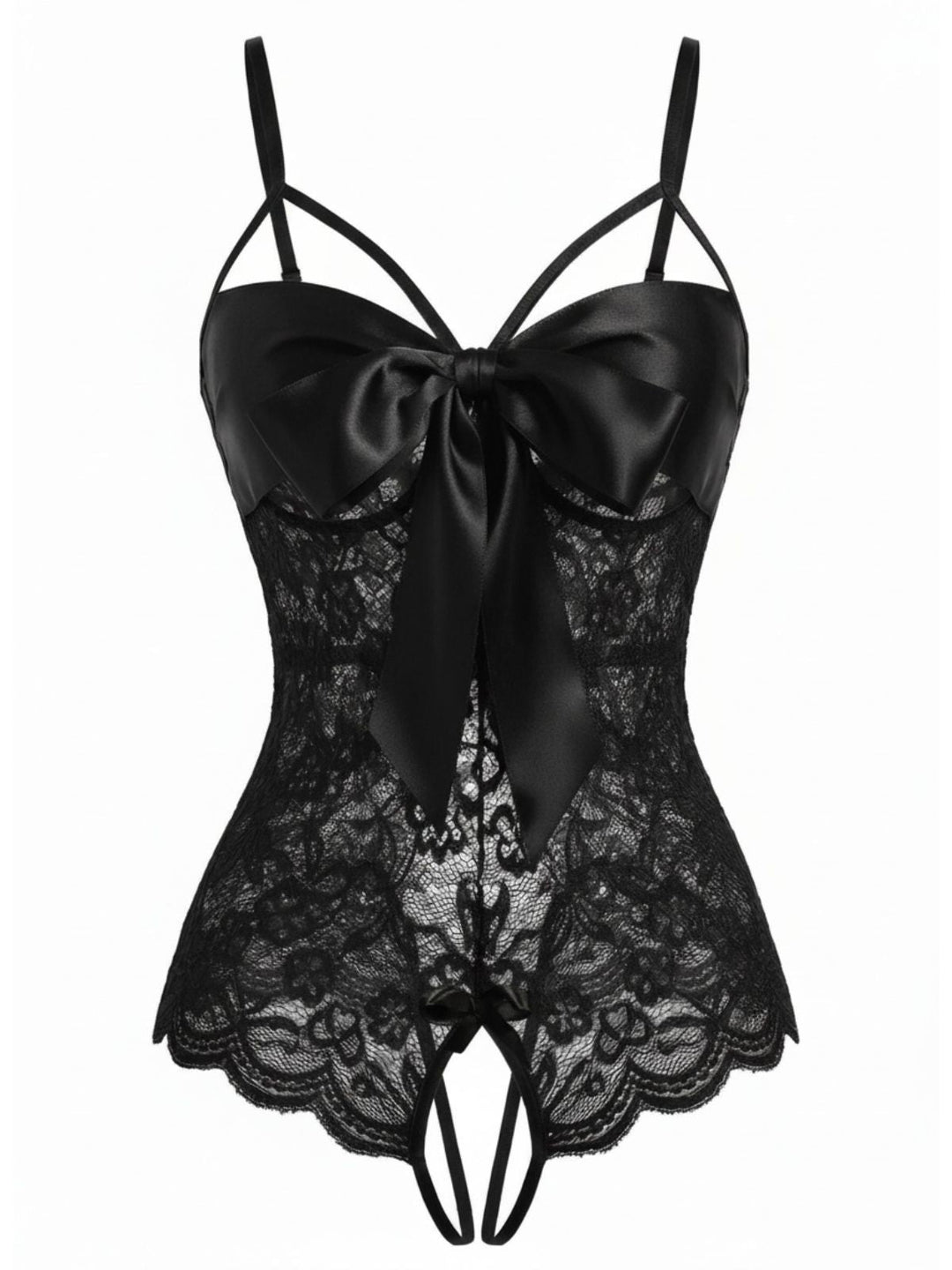 Lace Satin Bow Adjustable Straps Lingerie - vintage fashion, retro style