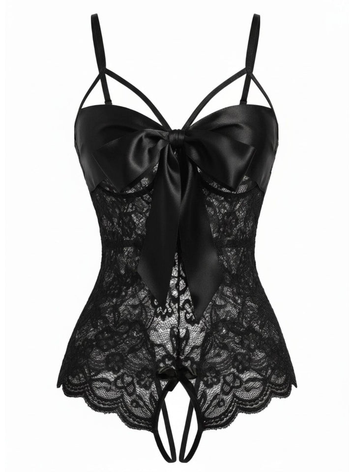 Lace Satin Bow Adjustable Straps Lingerie - vintage fashion, retro style