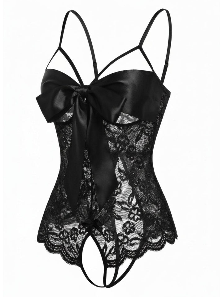 Lace Satin Bow Adjustable Straps Lingerie - vintage fashion, retro style