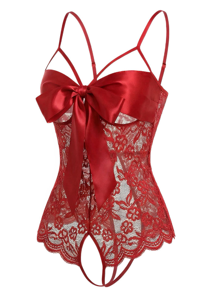 Lace Satin Bow Adjustable Straps Lingerie - vintage fashion, retro style