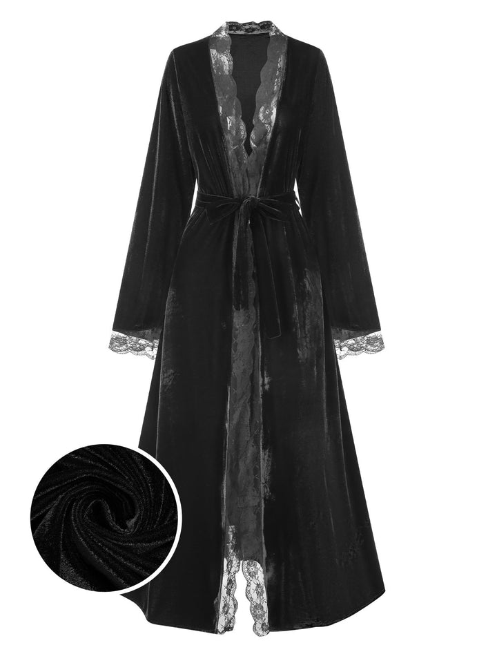 Lace Trim Velvet Lounge | | vintage fashion, retro style